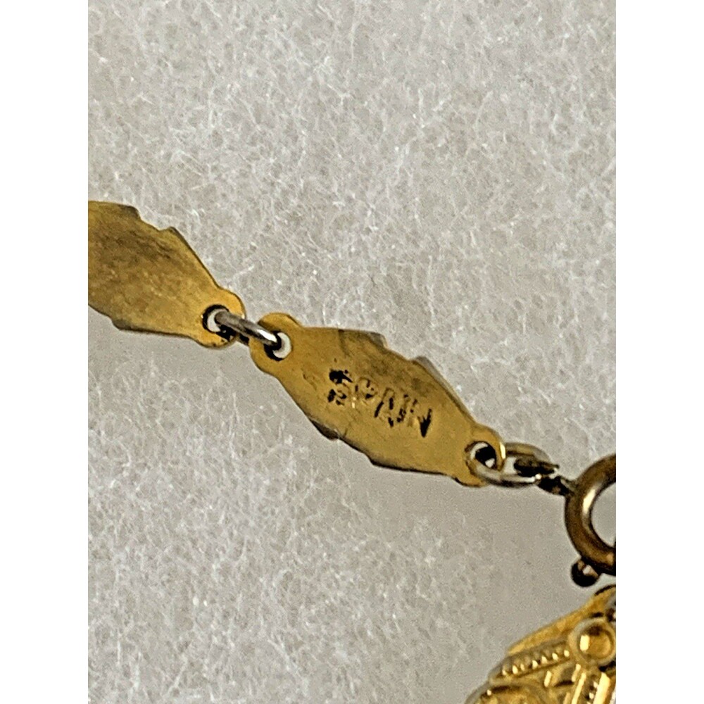 Vintage Damascene Bracelet Made In Spain Black Enamel Gold Tone Charm 7" - Picture 8 of 9
